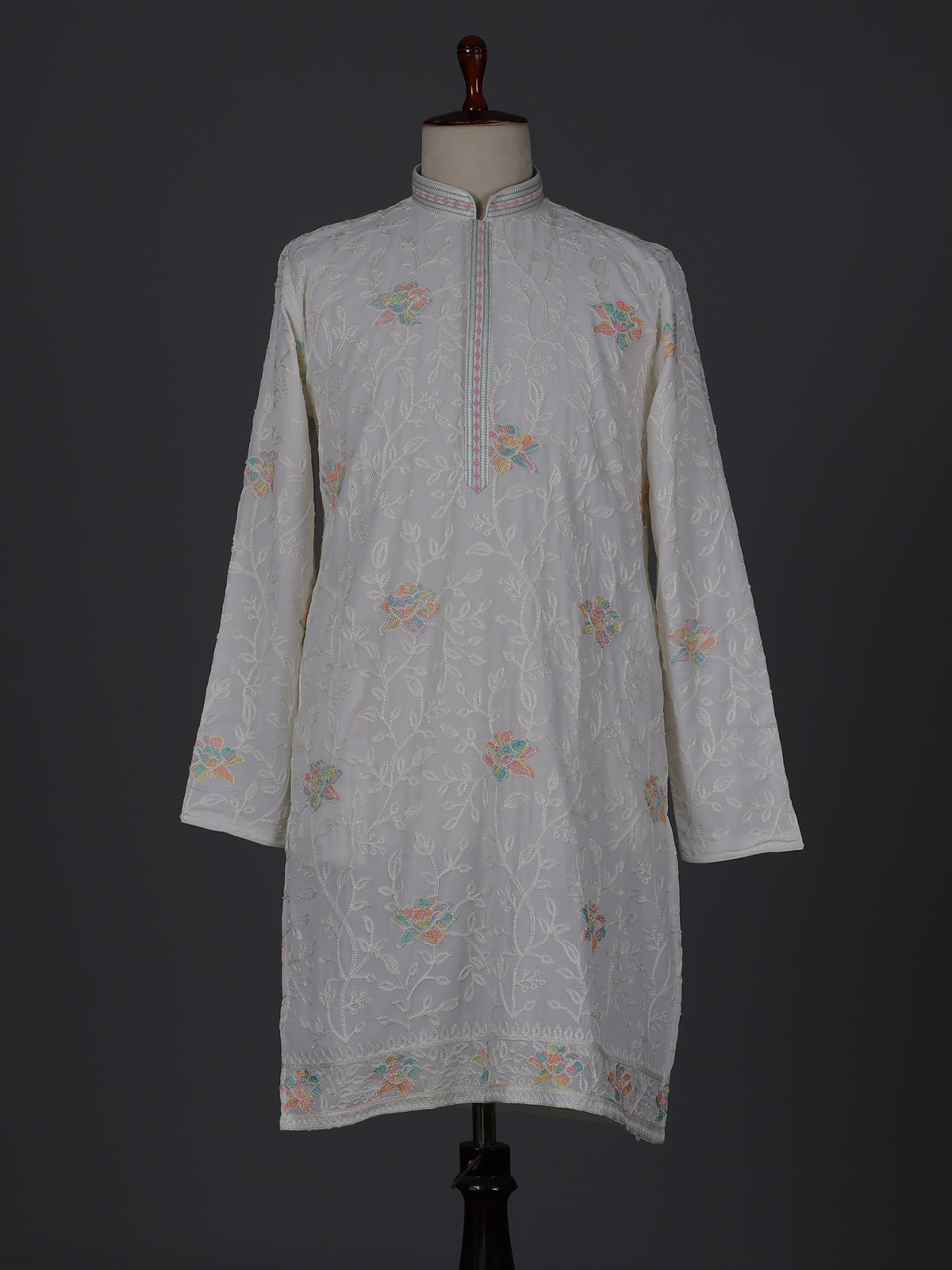 White georgette thread embroidered festive kurta suit