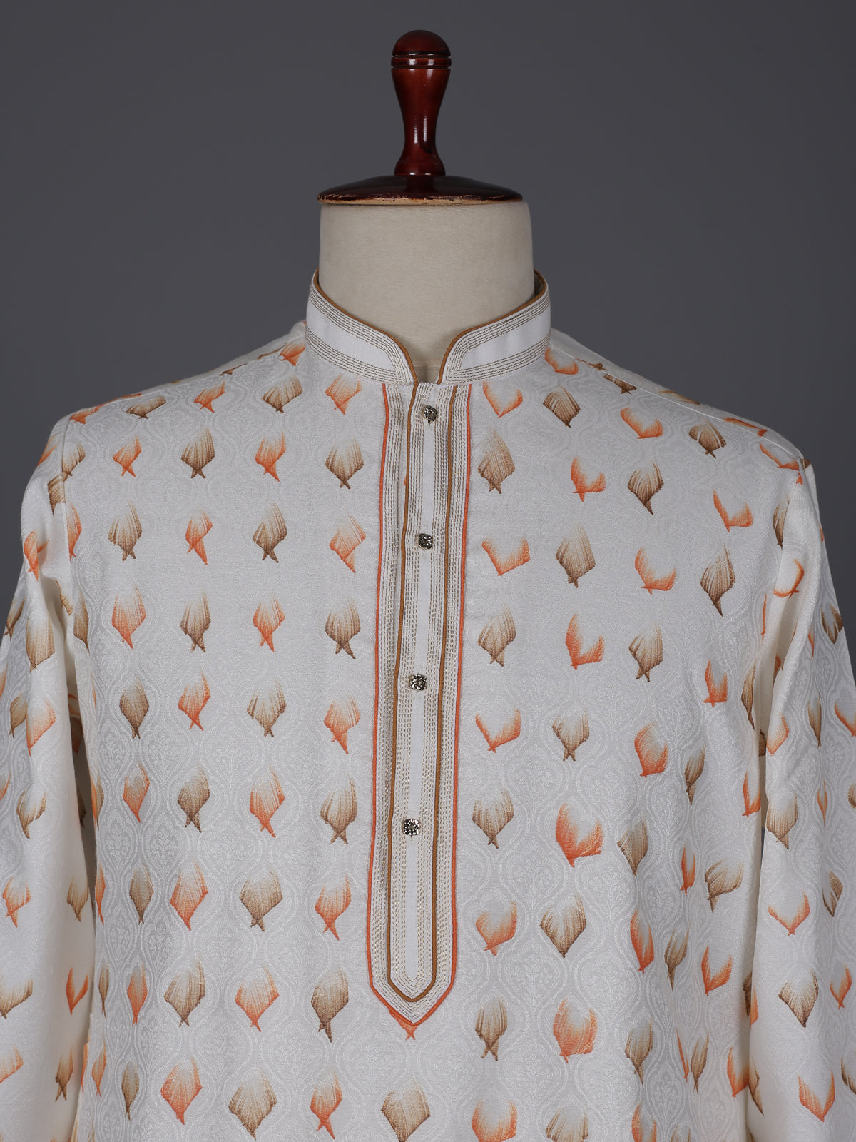 Cream textured silk festive wear kurta suit