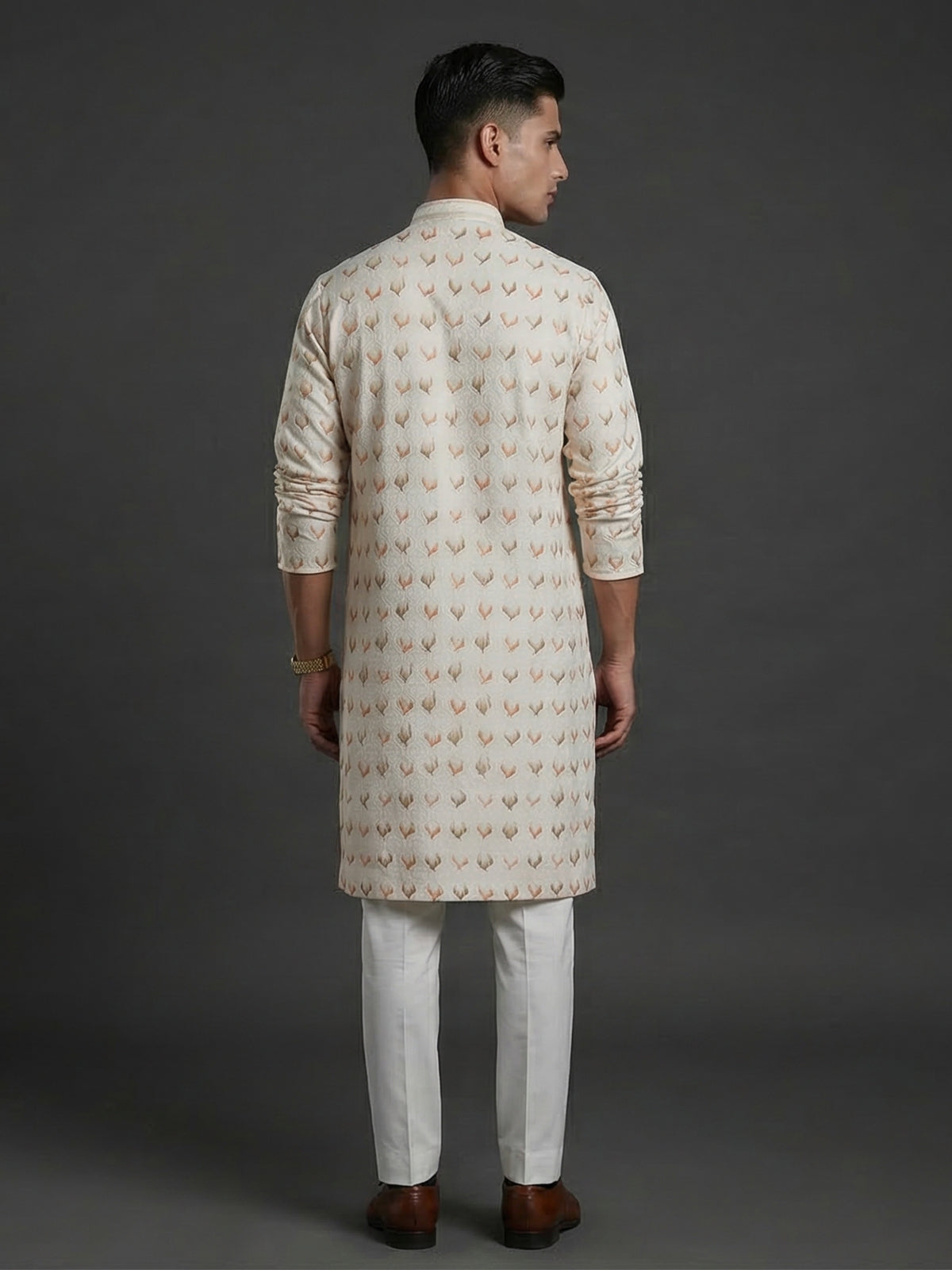Cream textured silk festive wear kurta suit