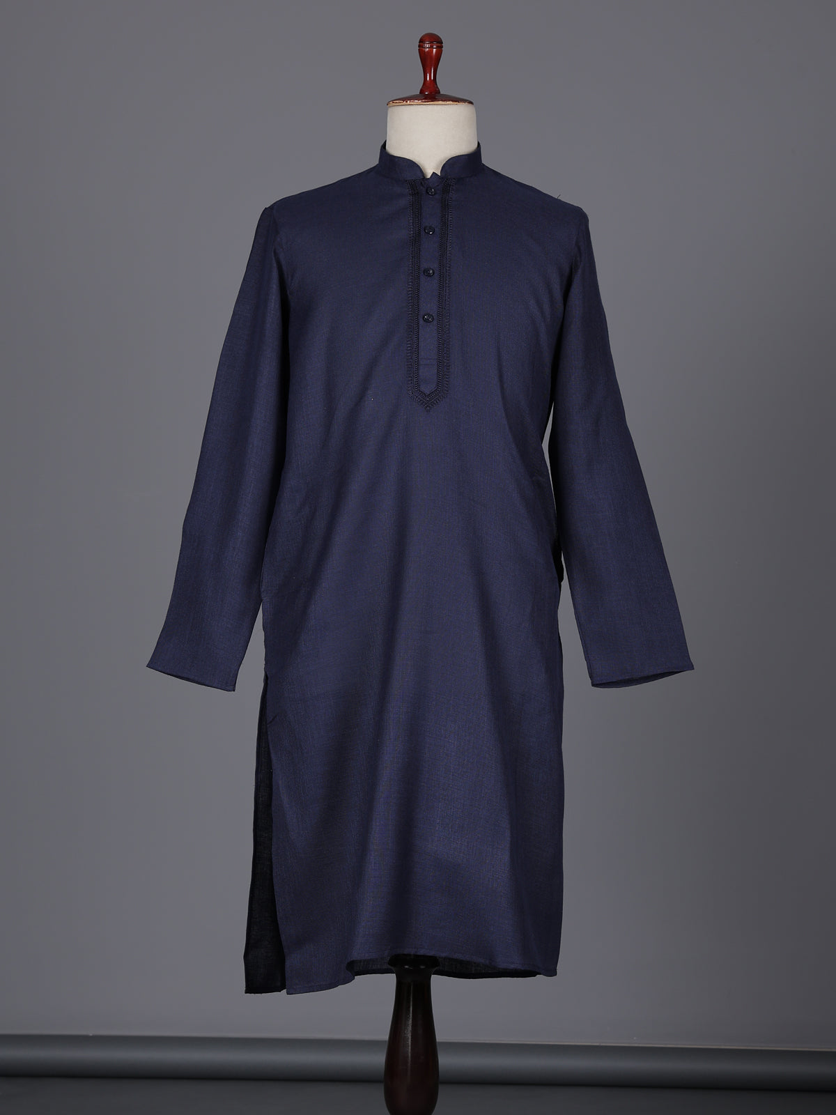 Navy silk plain festive mens kurta suit