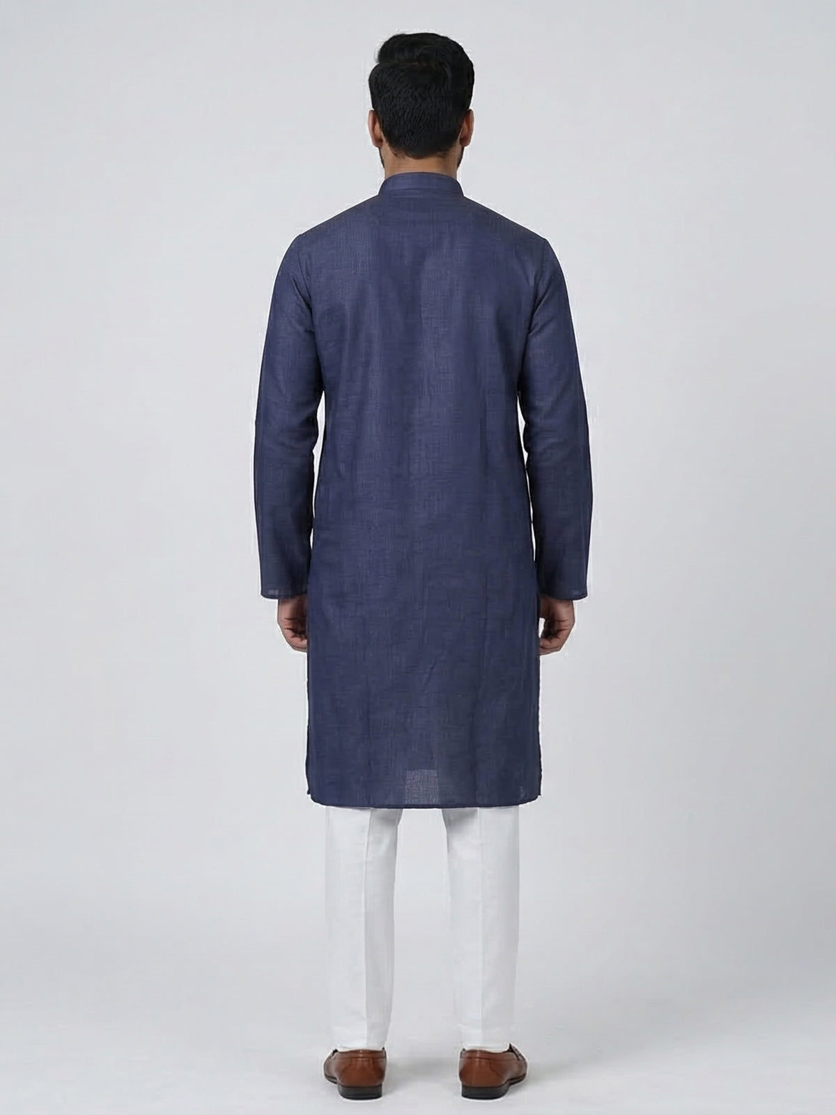 Navy silk plain festive mens kurta suit