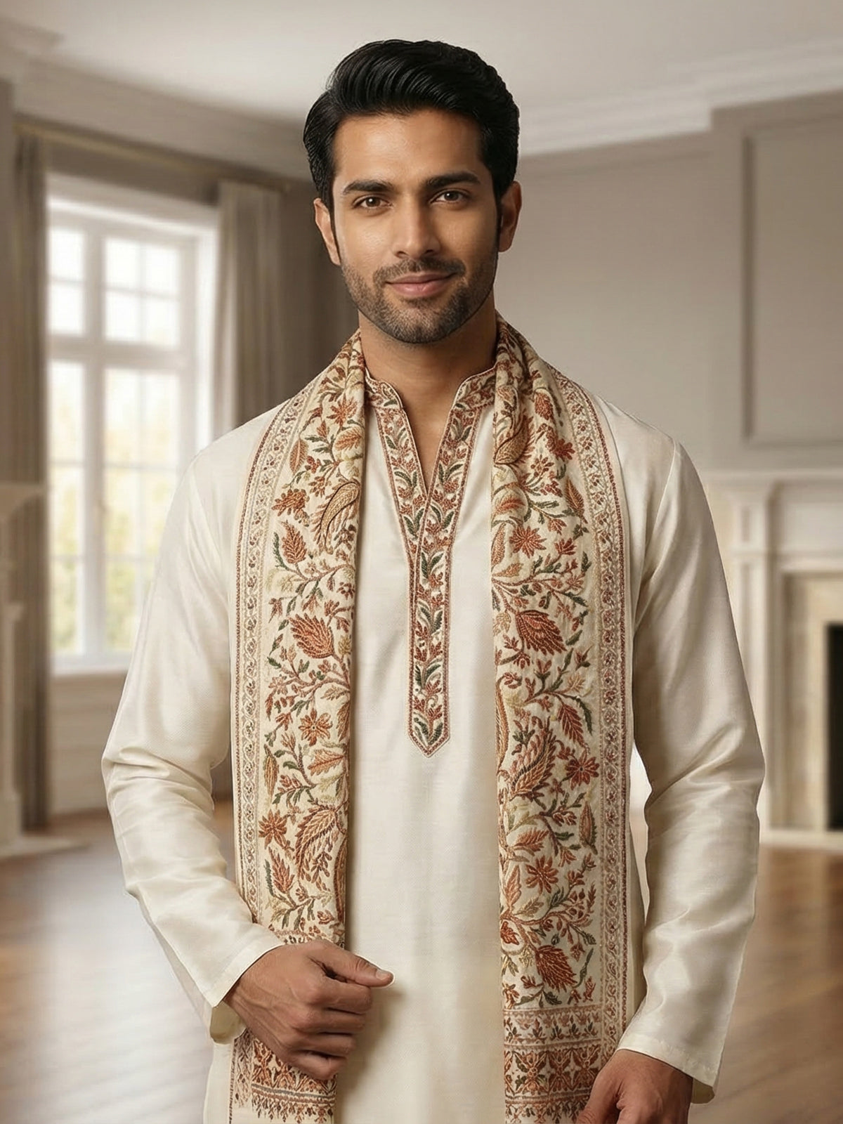 White cotton silk festive kurta suit with dupatta