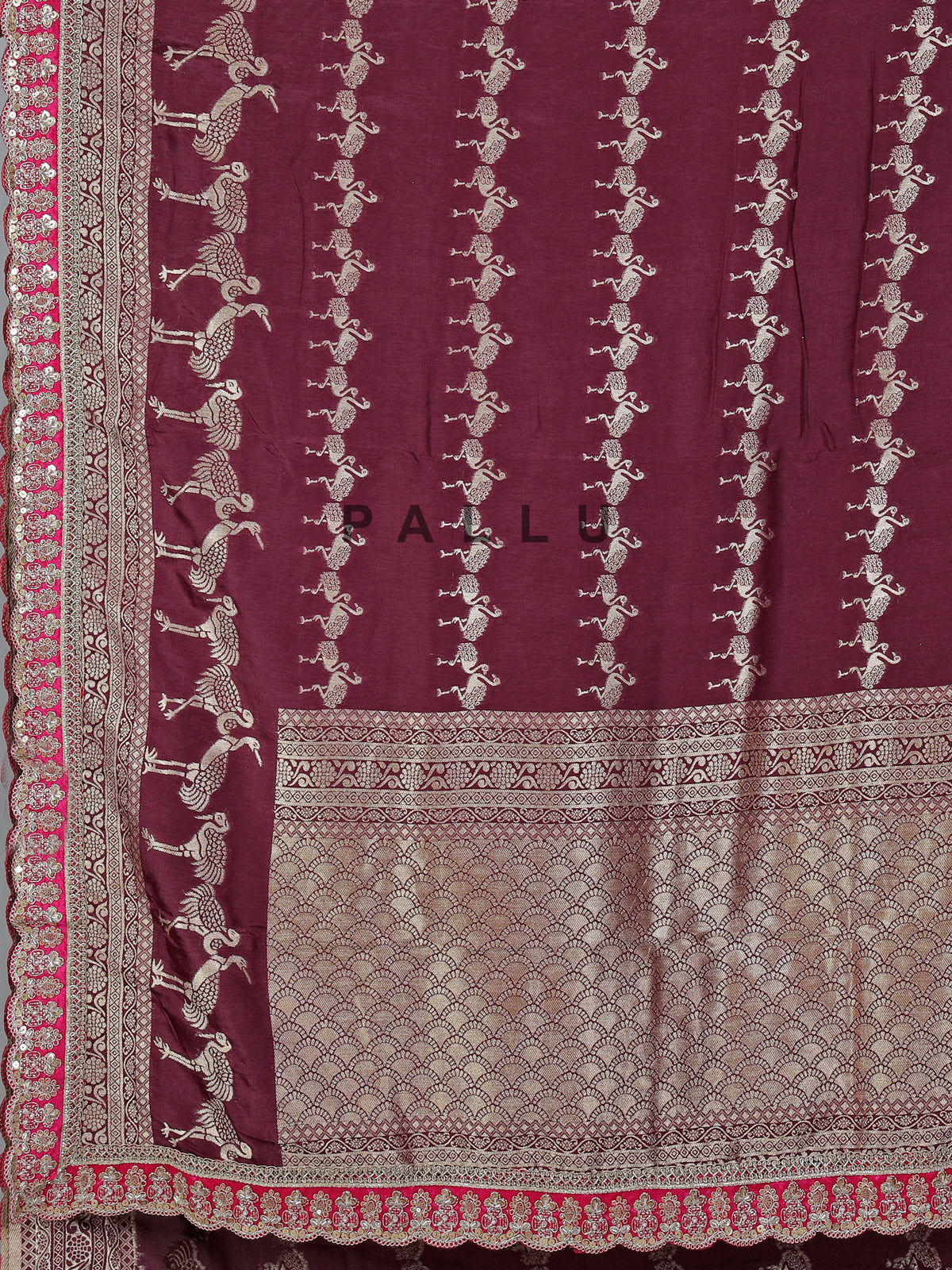Rich wine dola silk intricate zardosi festive saree