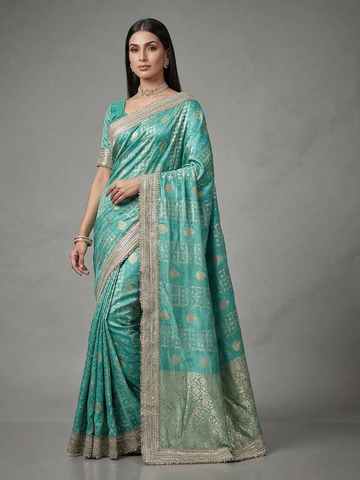 Rama green dola silk embellished festive saree grace