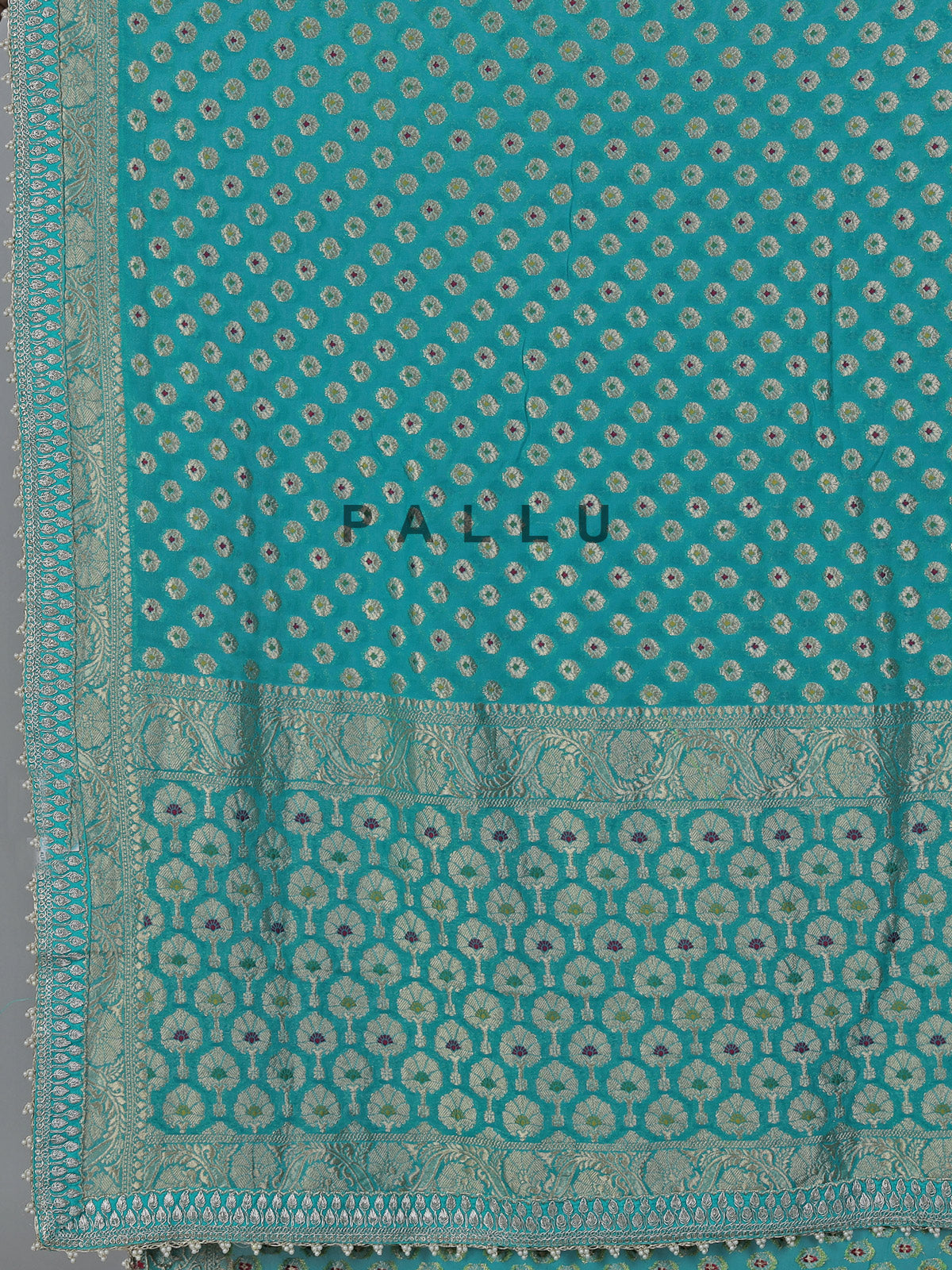 Aqua blue georgette butti work festive saree grace