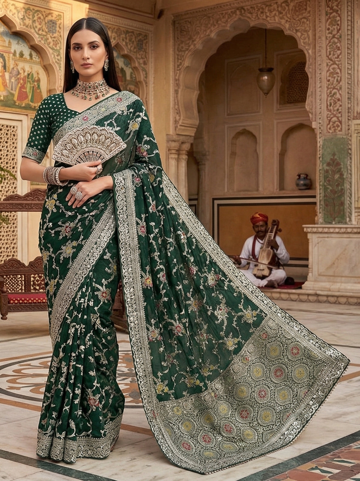 Green semi georgette gota and resham festive saree radiance