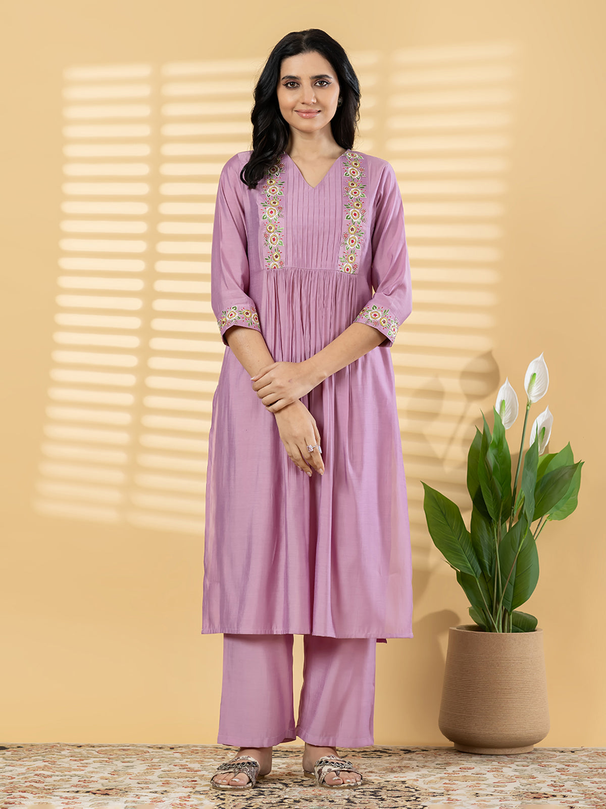 Lilac purple silk yoke style kurti set charm