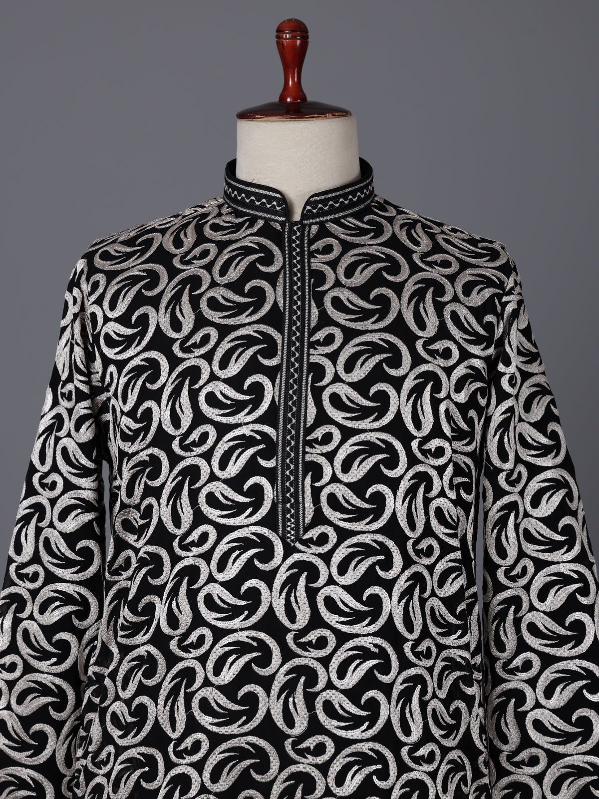 Black cotton silk embroidered work festive kurta suit