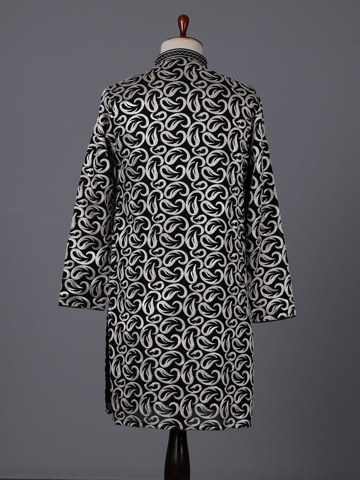 Black cotton silk embroidered work festive kurta suit