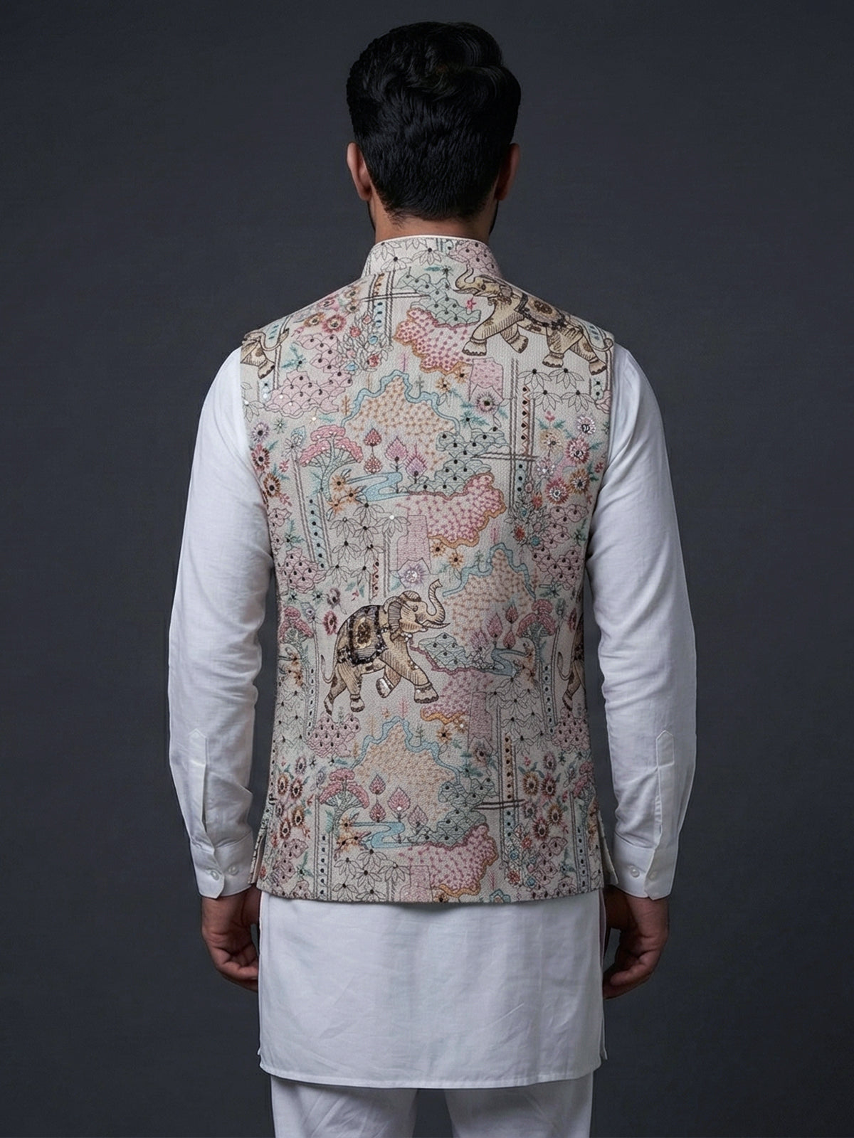 Cream jute thread and sequin festive waistcoat