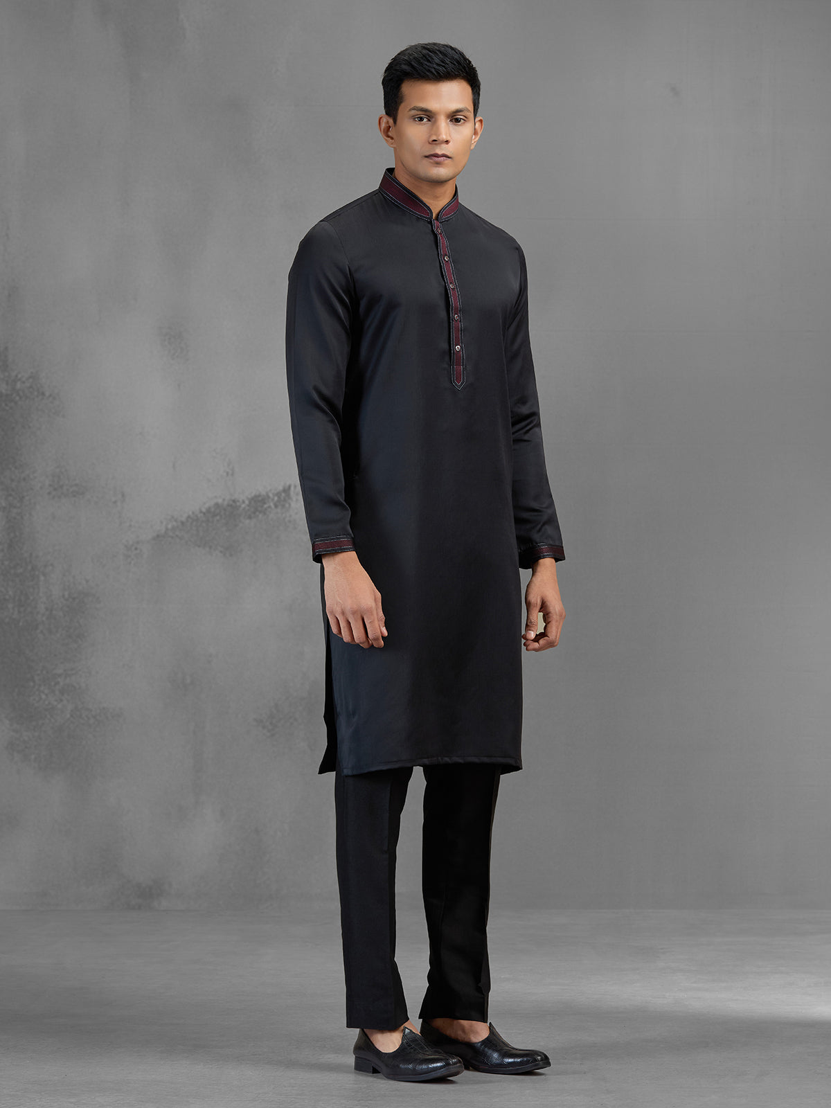 Black soft silk minimal threadwork elegant kurta suit
