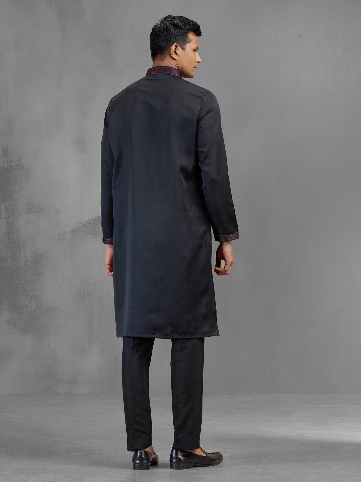Black soft silk minimal threadwork elegant kurta suit