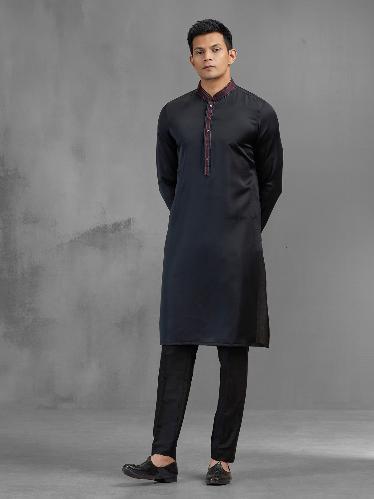 Black soft silk minimal threadwork elegant kurta suit