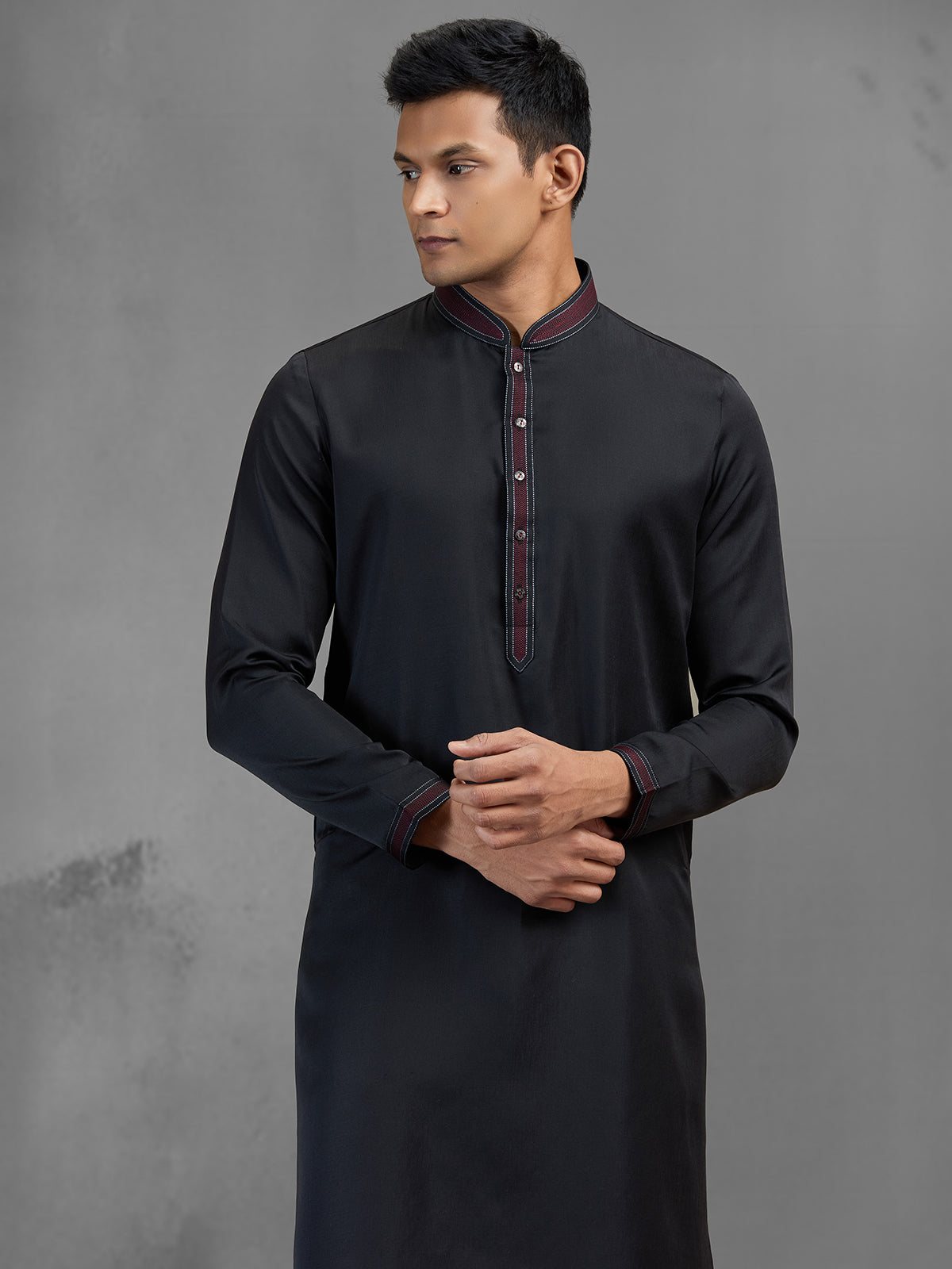 Black soft silk minimal threadwork elegant kurta suit