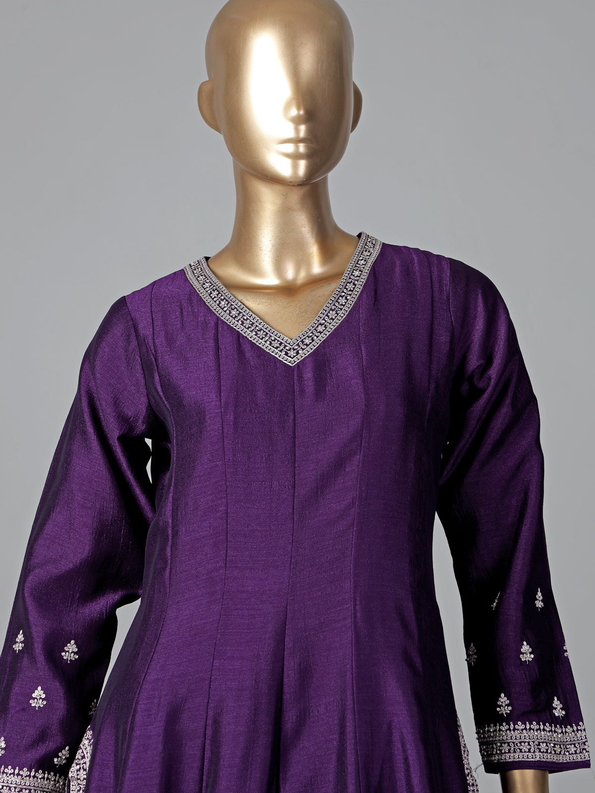 Purple silk anarkali suit festive elegance