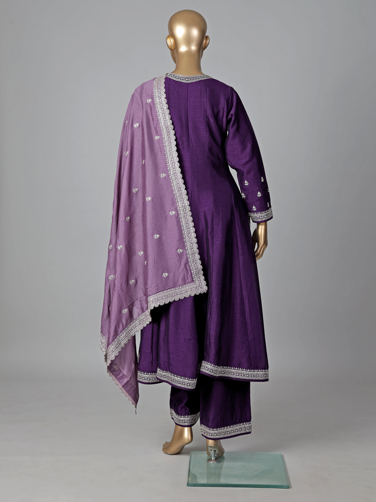 Purple silk anarkali suit festive elegance