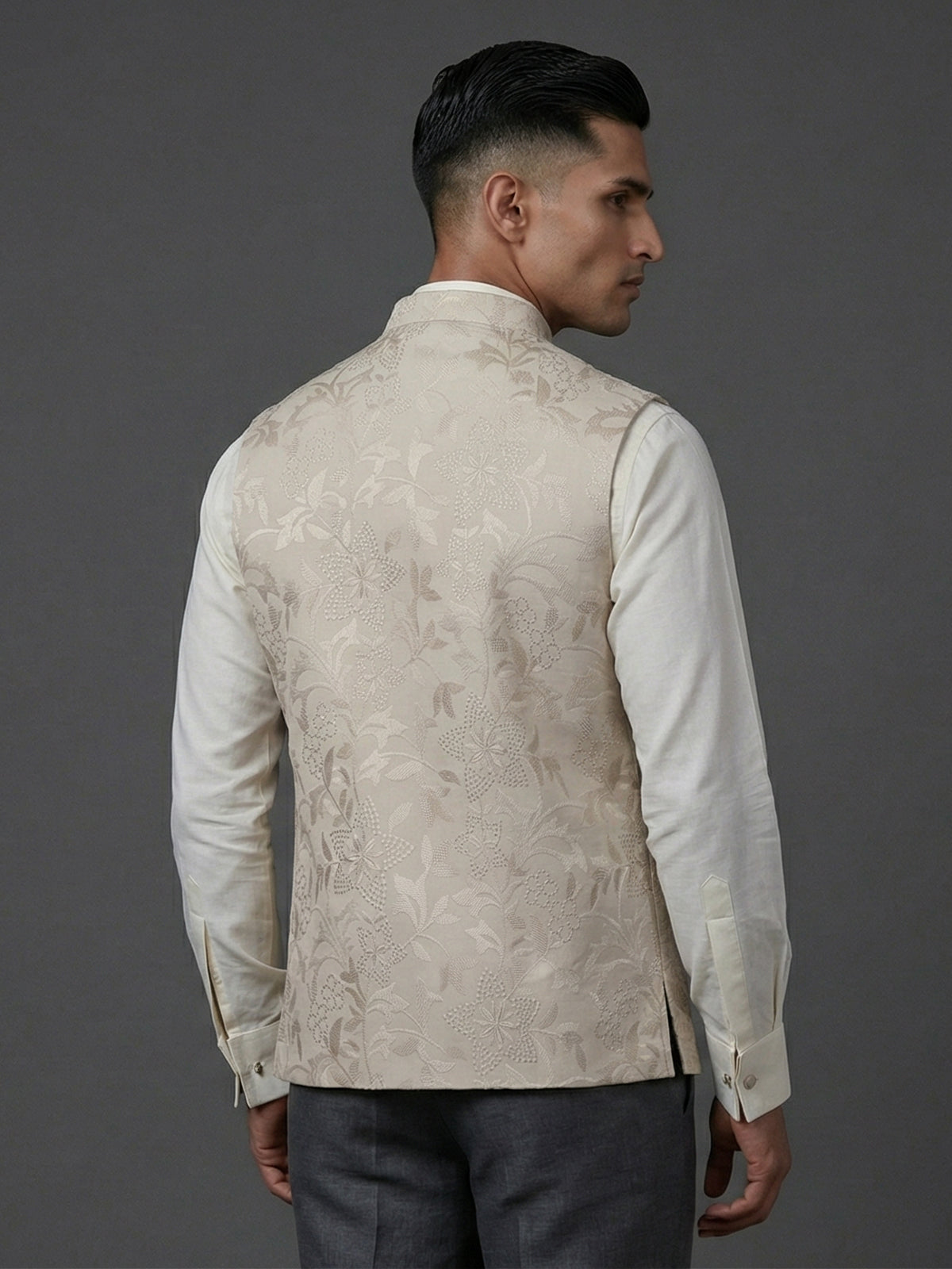 Latest cream silk embroidery waistcoat