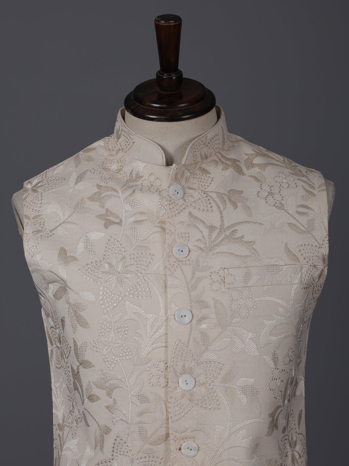 Latest cream silk embroidery waistcoat
