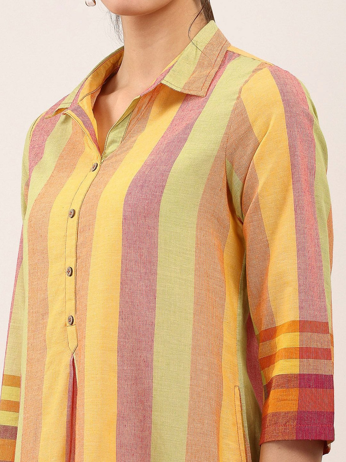 Multicolor cotton printed collar neck casual kurti