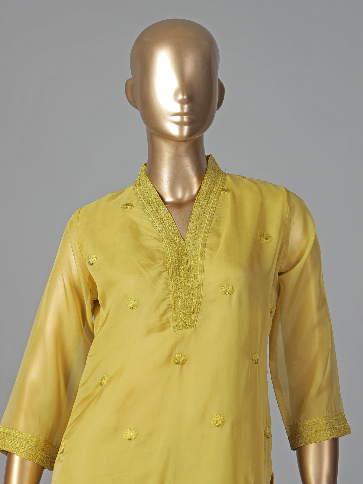 Mehendi yellow georgette kurti set festive elegance