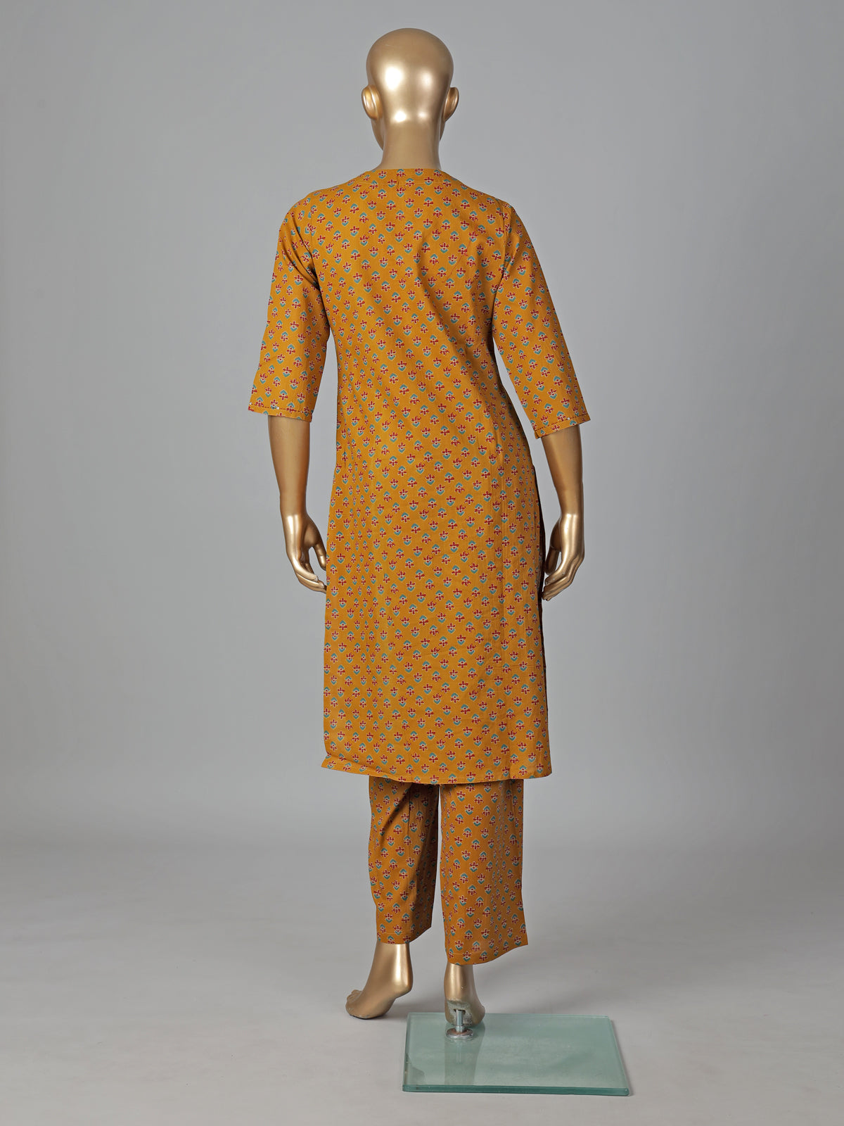 Mustard yellow cotton printed kurti set vibrant style