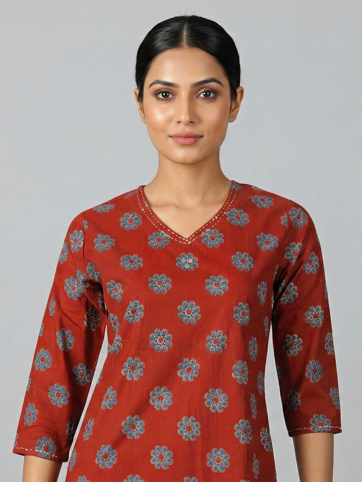 Maroon cotton silk printed kurti set soft elegance