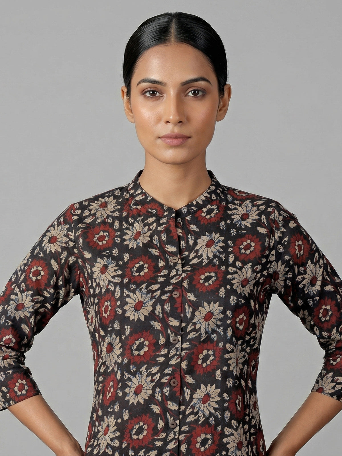Black cotton silk floral printed kurti set style