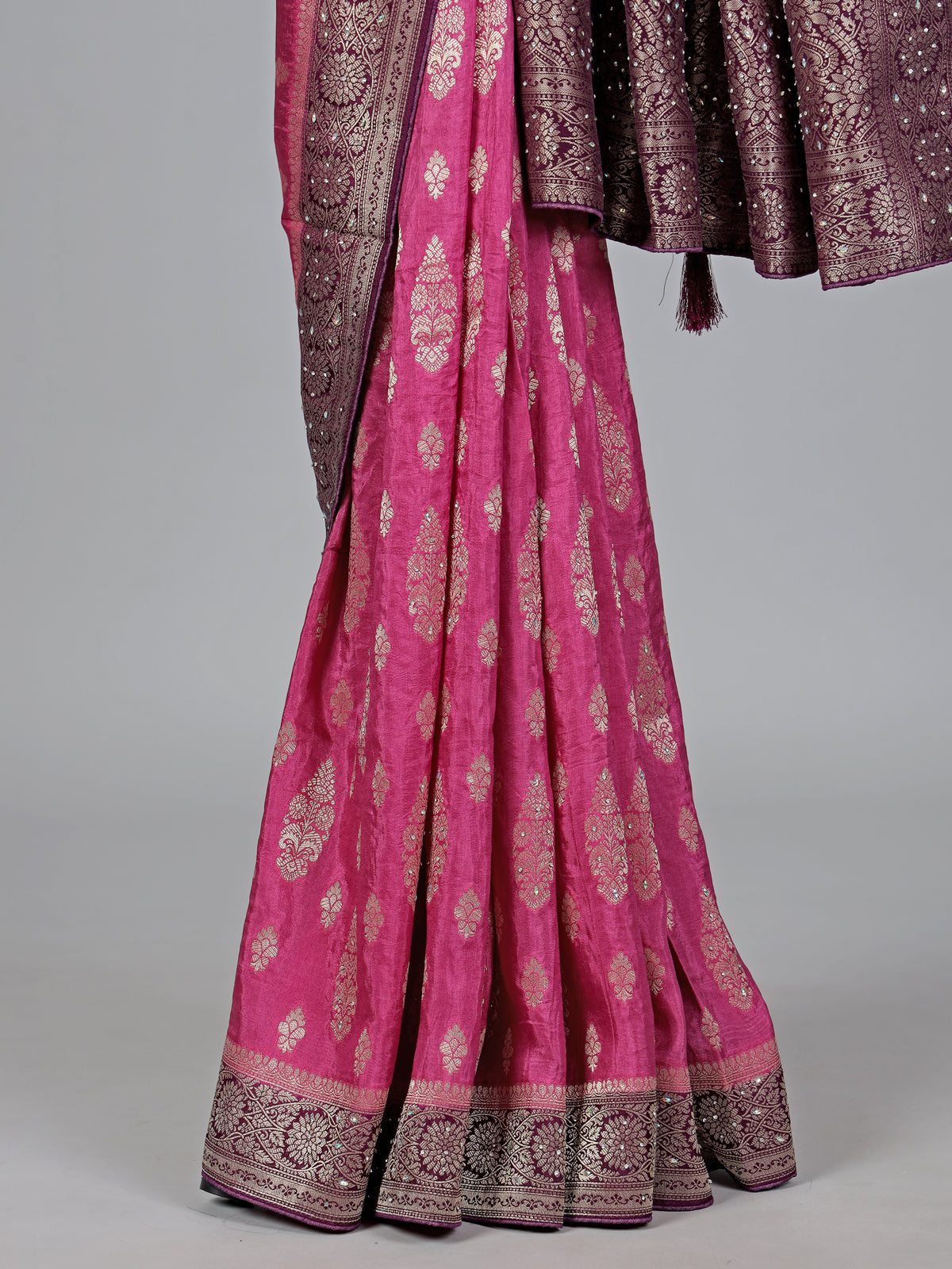 Purple dola silk zari and stone festive saree