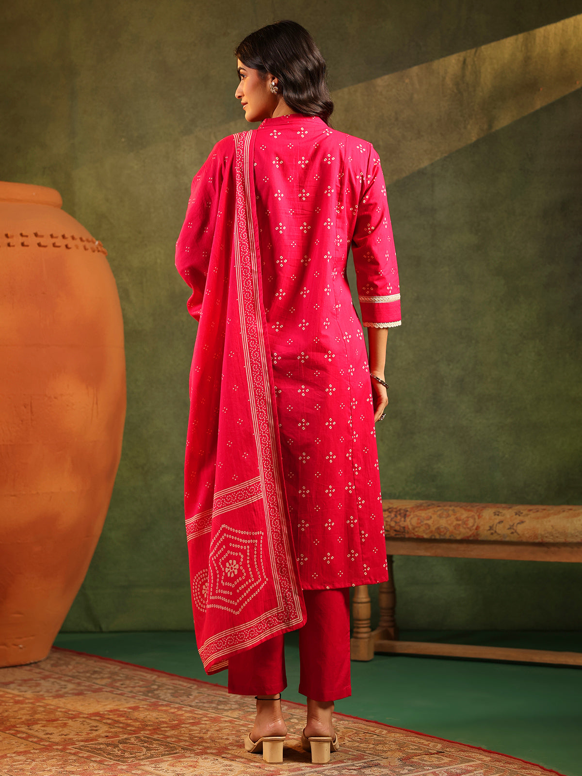 Magenta silk festive wear printed kurti set