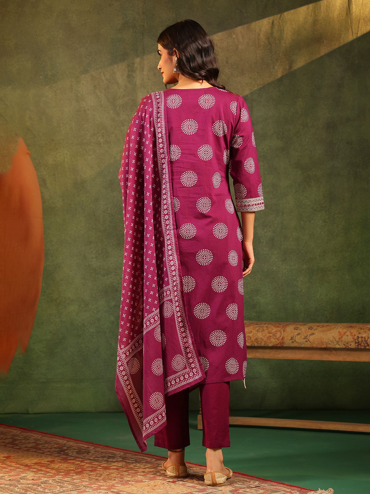Wine printed festive wear cotton silk kurti