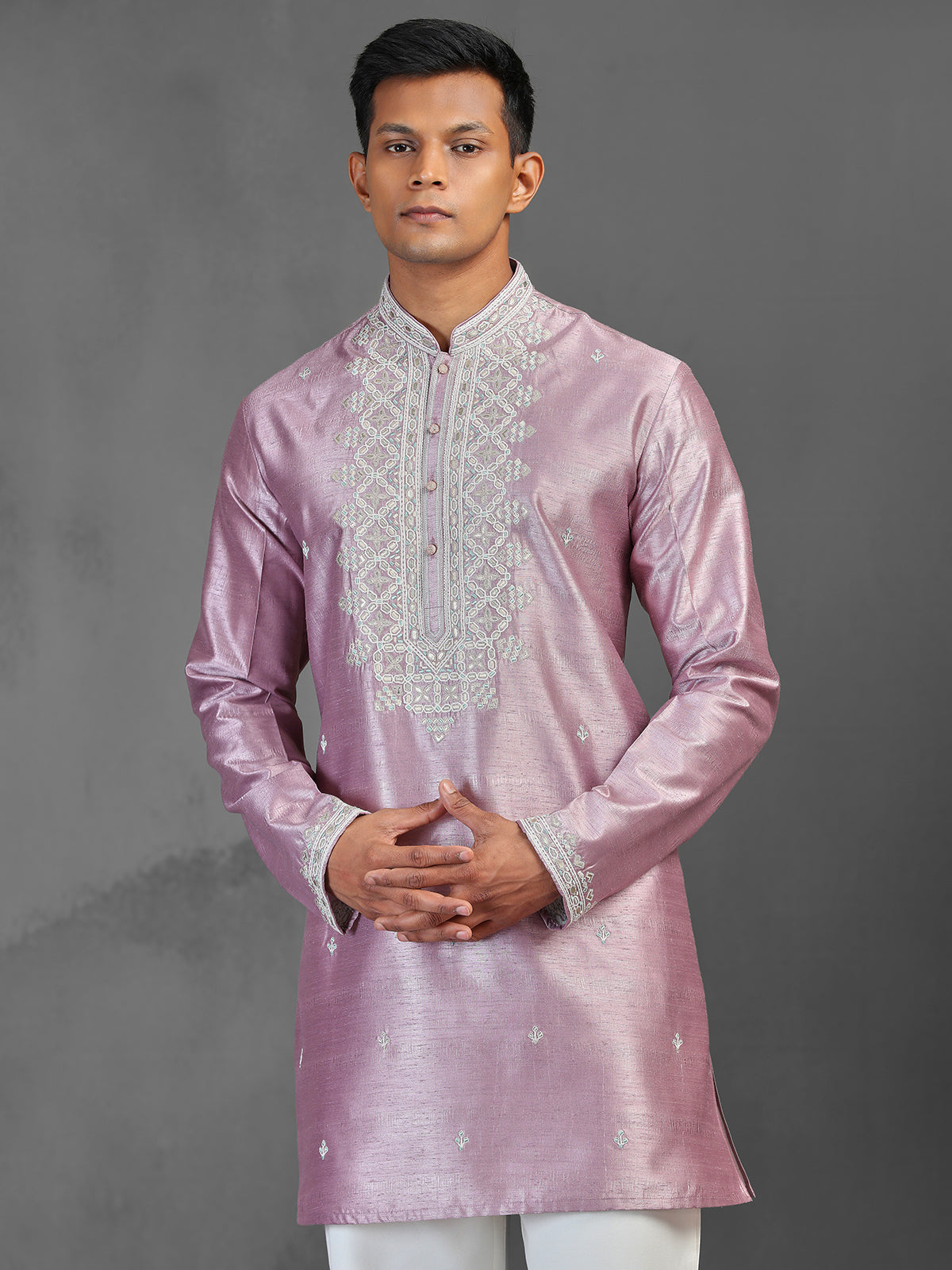 Onion pink silk kurta suit for wedding celebration