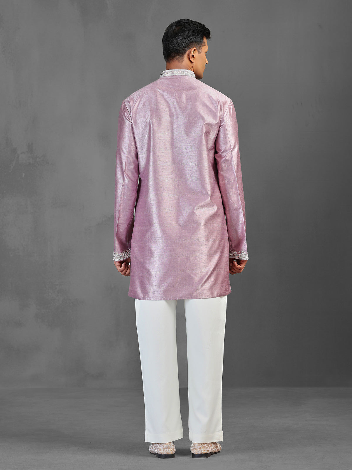 Onion pink silk kurta suit for wedding celebration