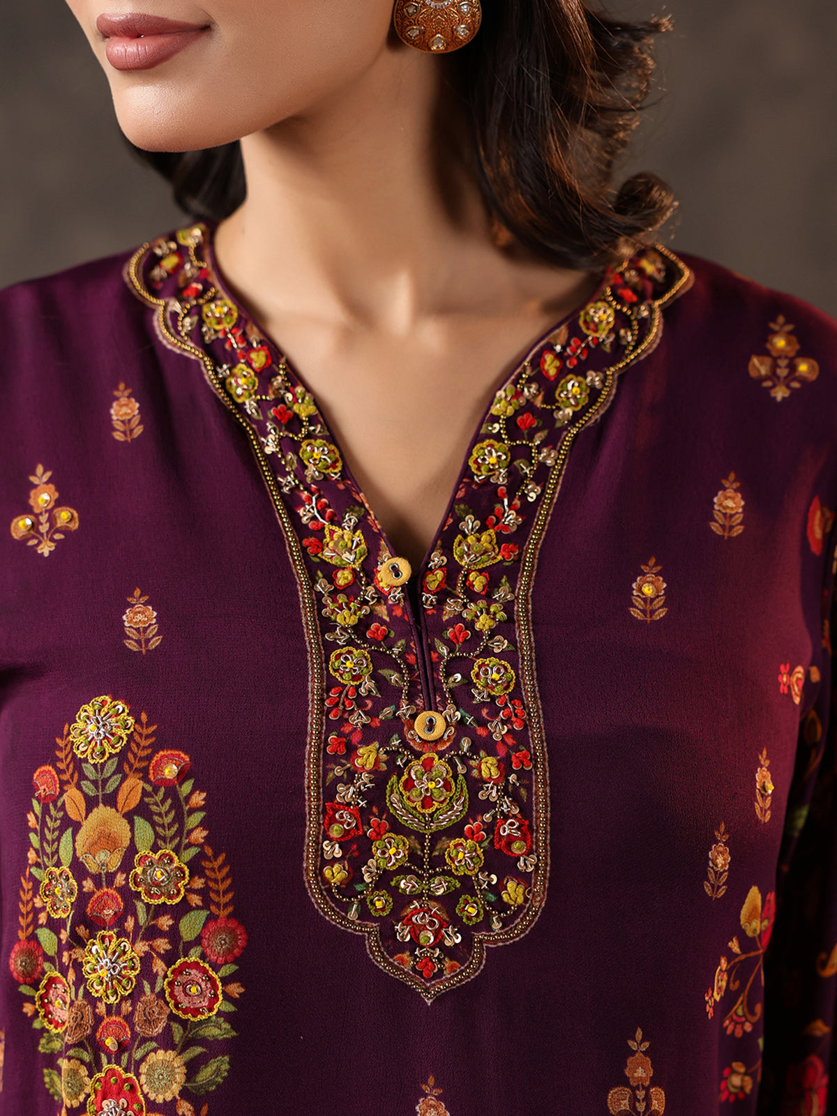 Purple crepe silk zardosi designer dhoti suit
