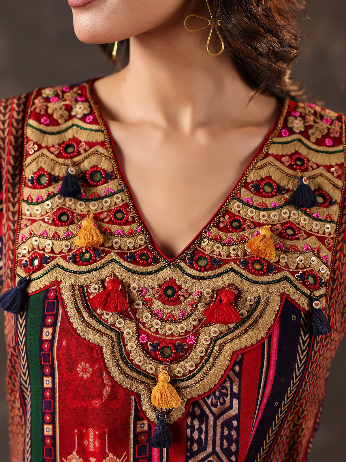 Maroon crepe silk mirror work dhoti suit