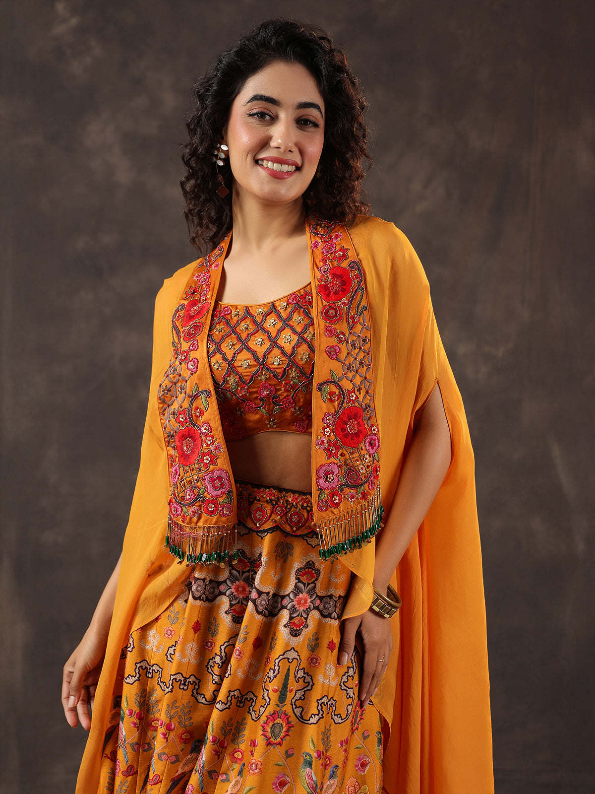 Mustard yellow silk jacket style festive palazzo suit