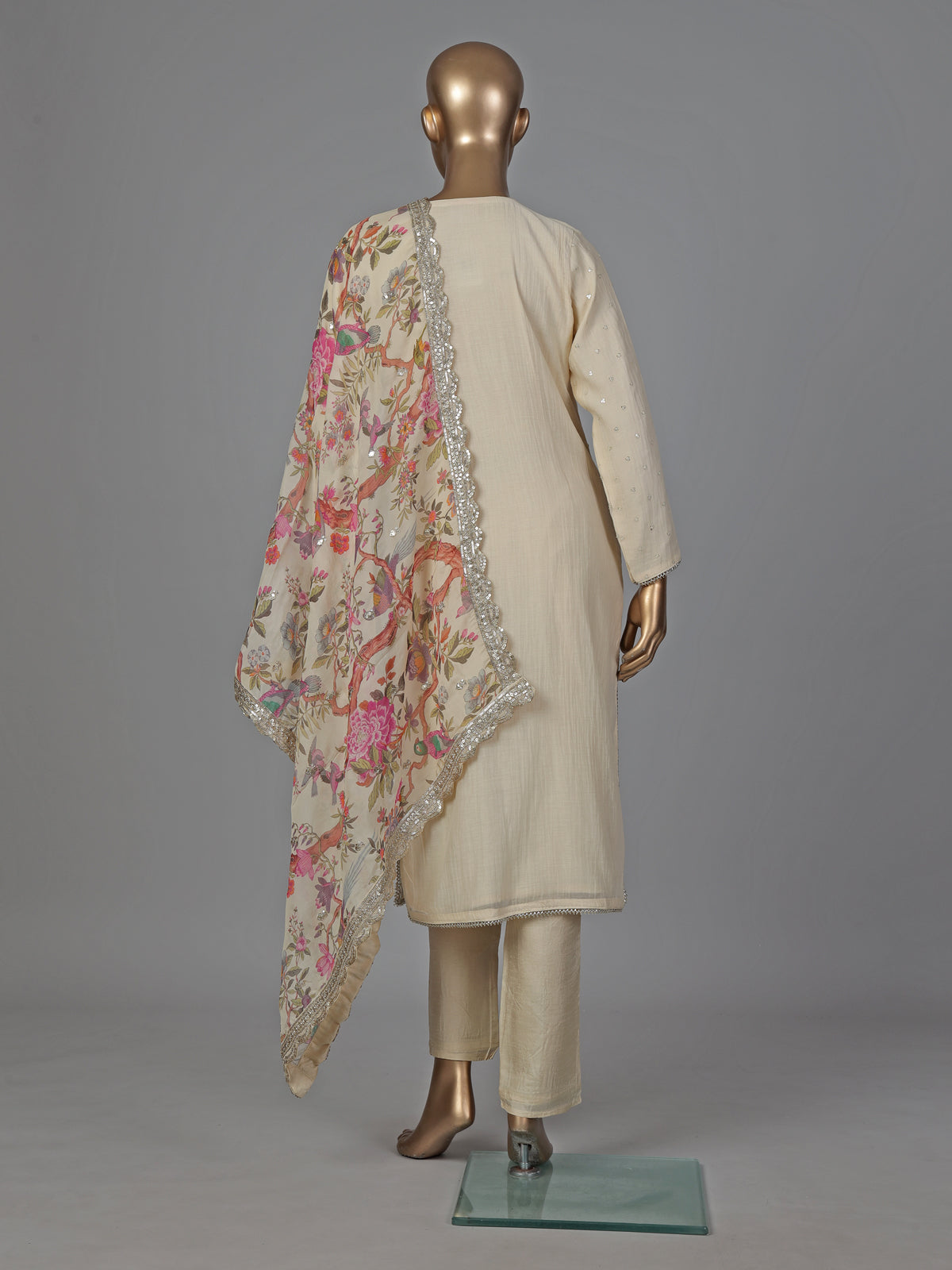 Cream silk straight cut salwar suit festive wear