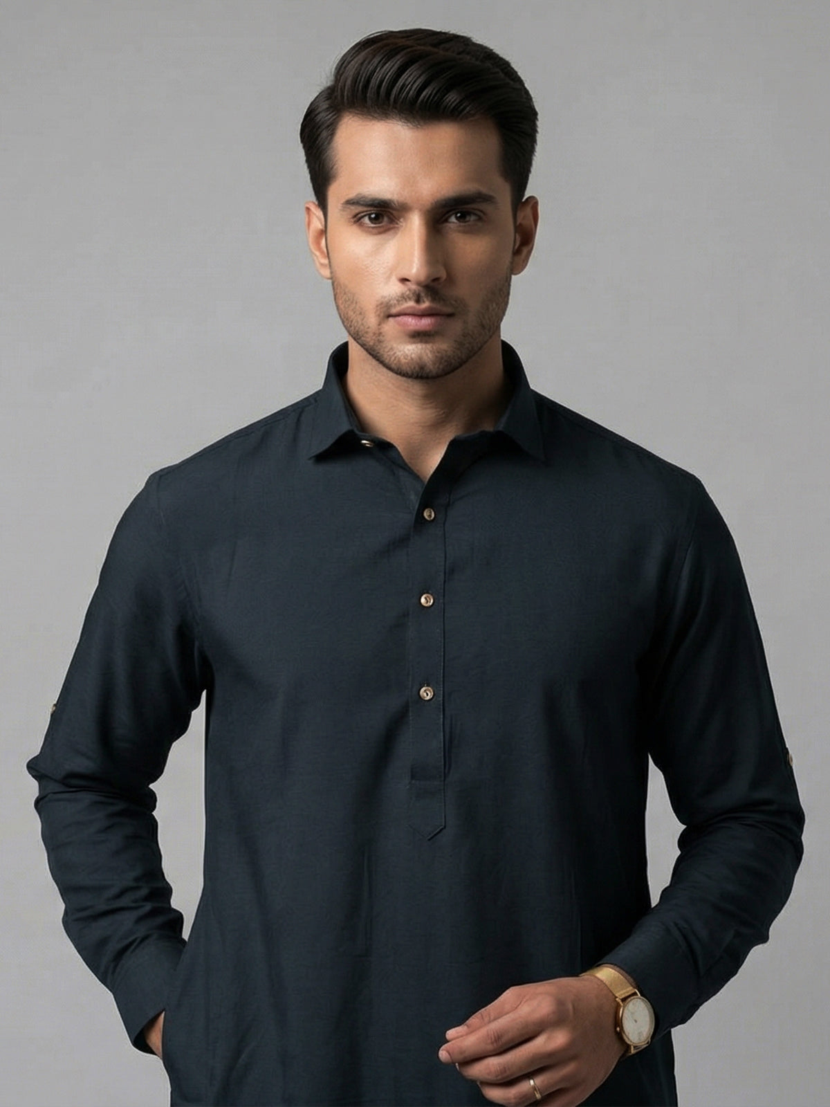 Dark green silk solid festive eid pathani suit