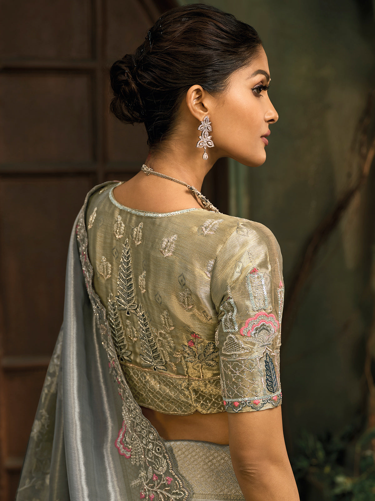 Pastel blue shaded ziraf silk wedding saree