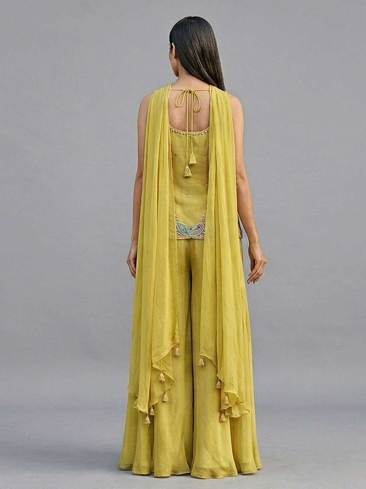 Mehendi green silk palazzo suit festive designer wear