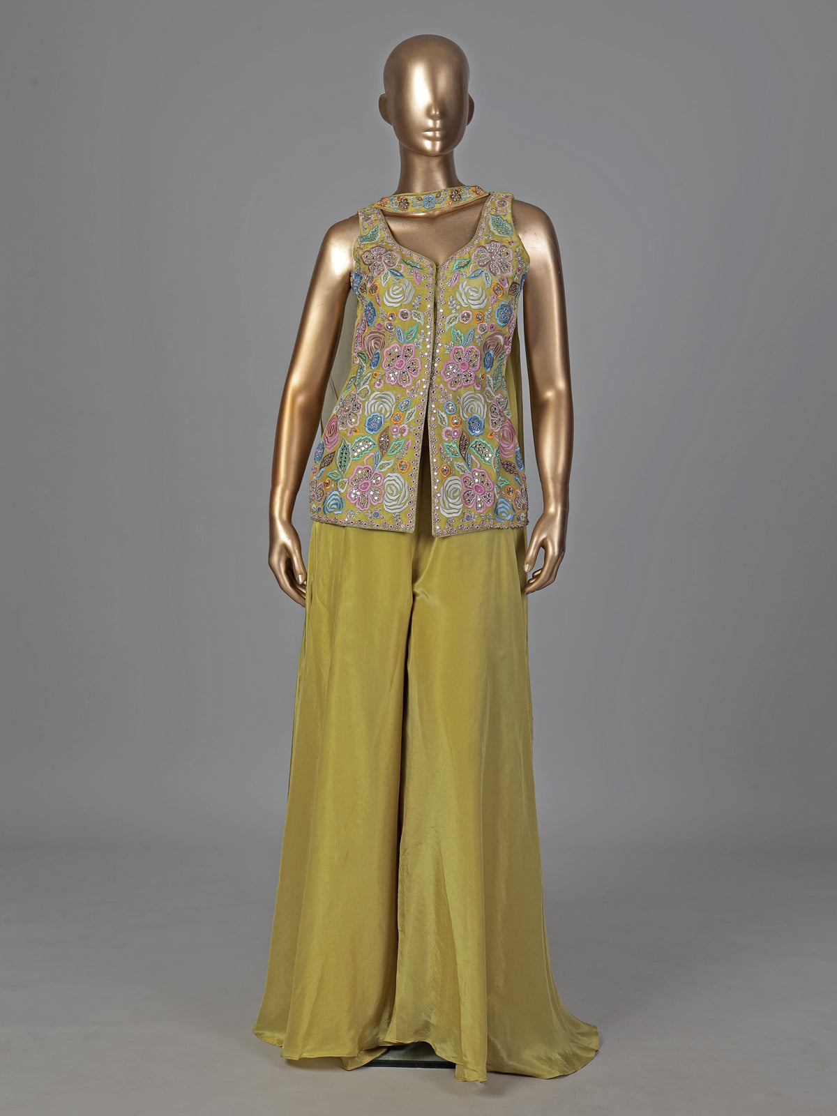 Mehendi green silk palazzo suit festive designer wear