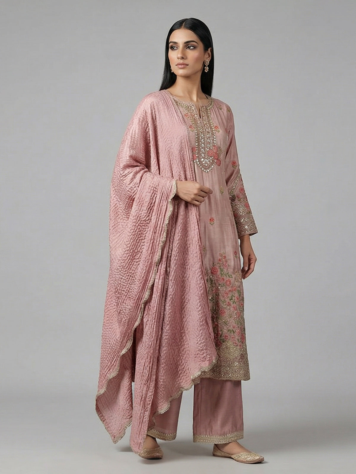 Onion pink silk anarkali suit festive elegance