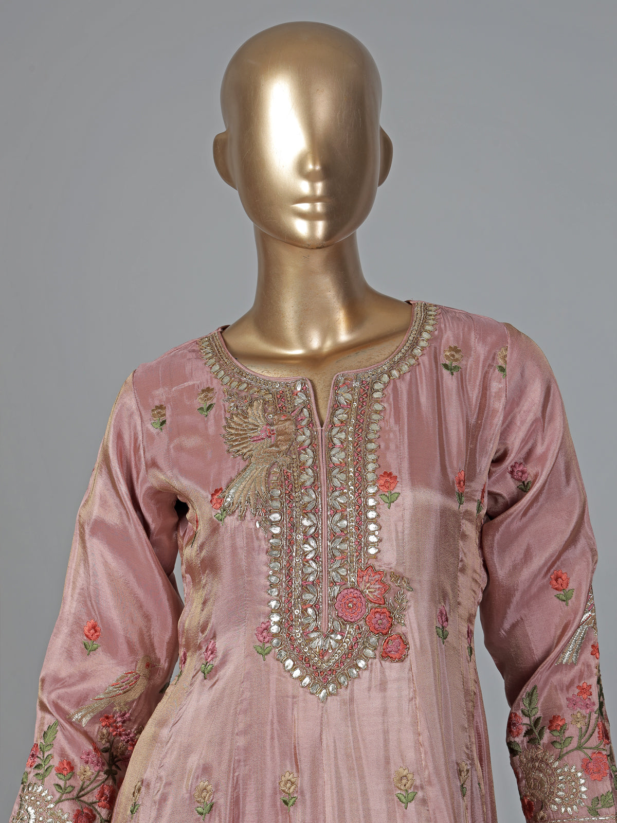 Onion pink silk anarkali suit festive elegance