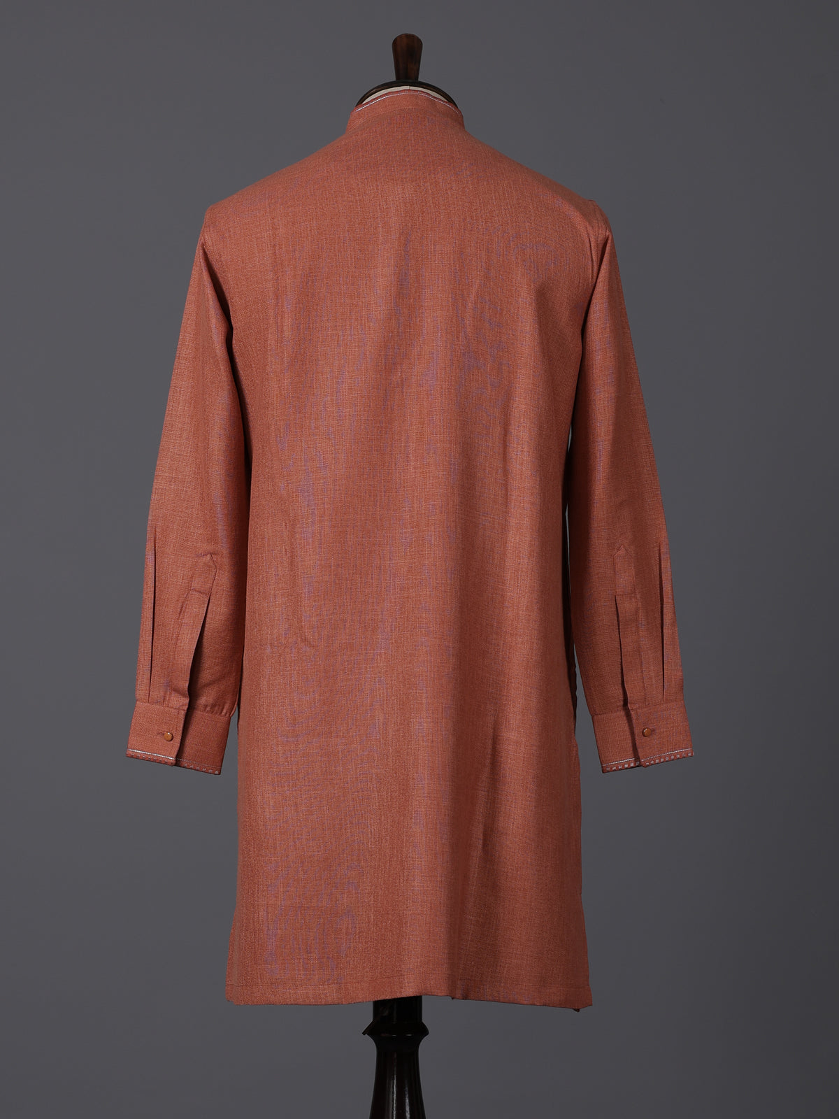 Dark peach linen kurta suit with brotch
