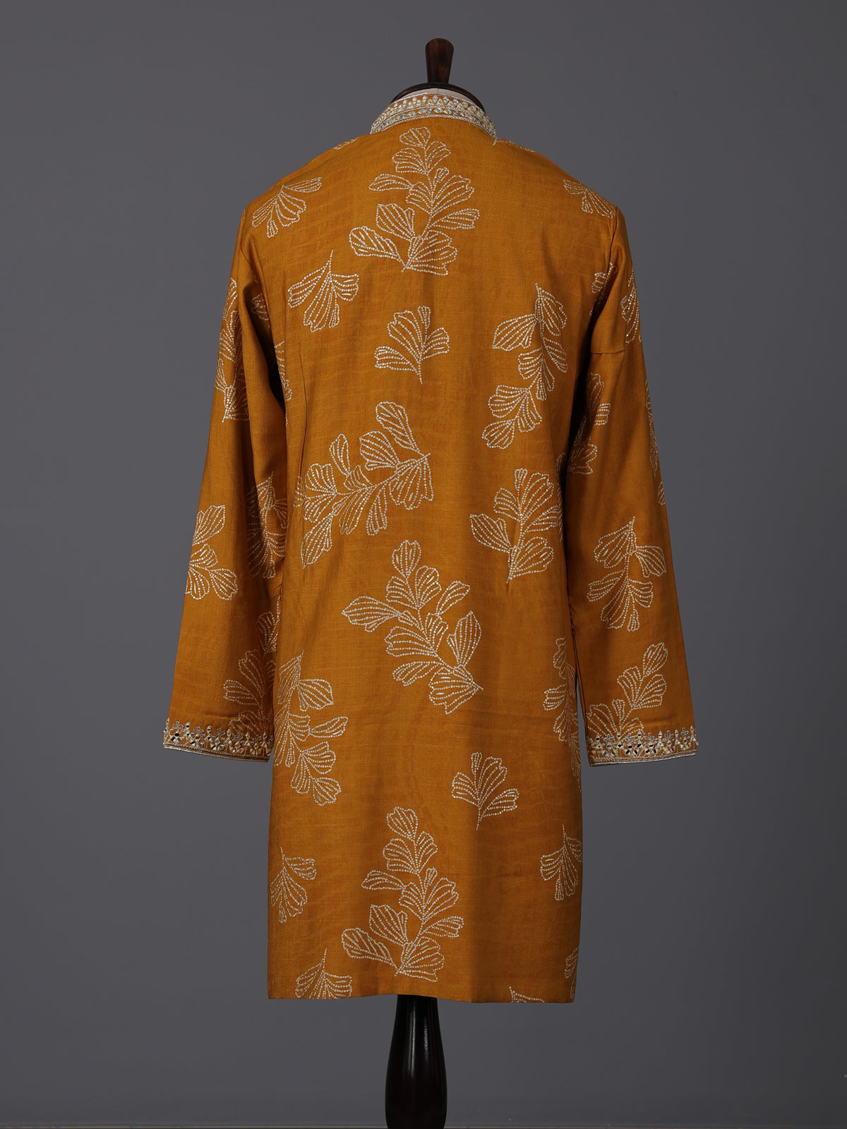 Mustard yellow silk aabla work haldi festive kurta suit