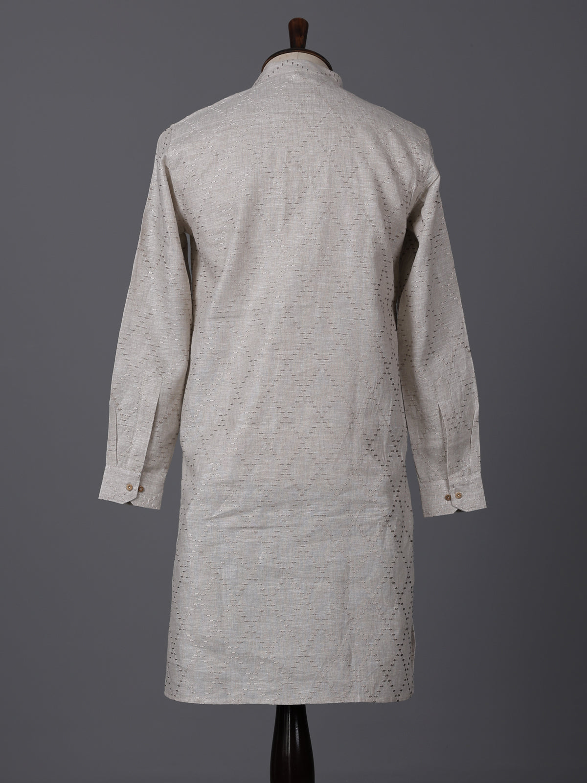 Beige cotton linen thread work festive kurta