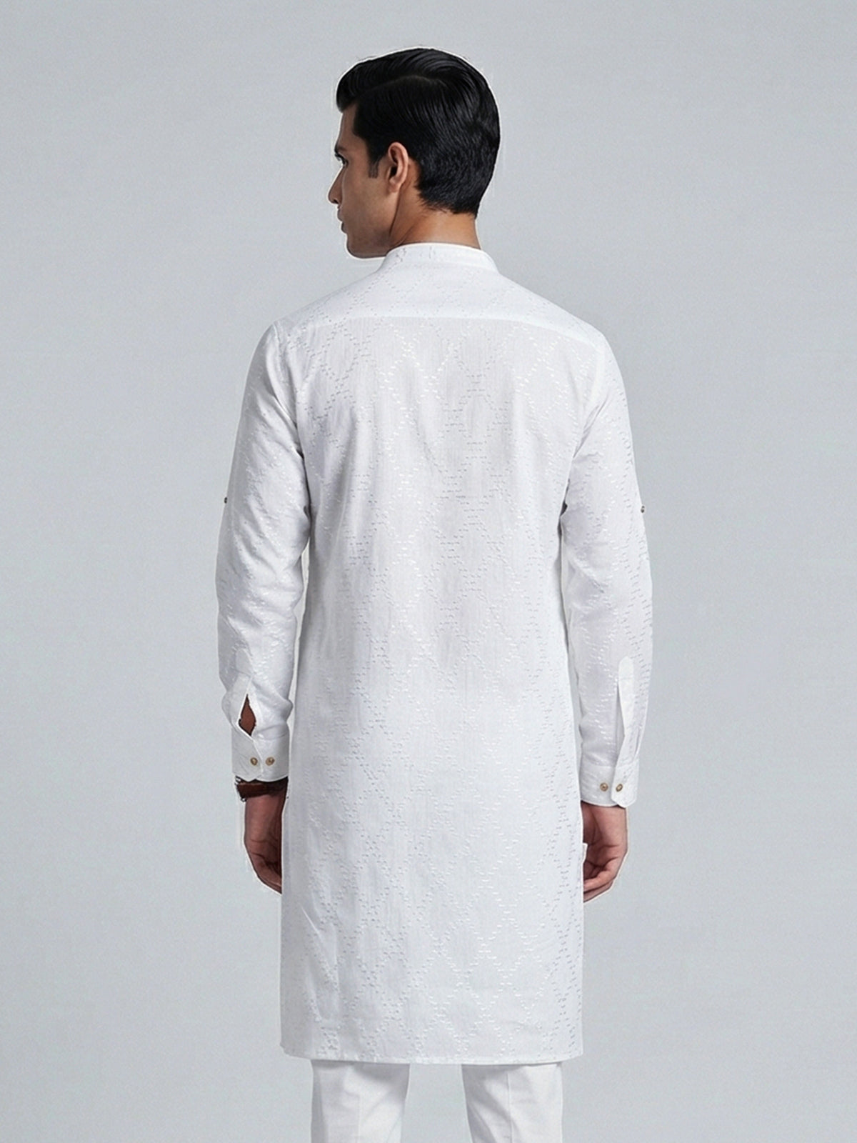 White cotton linen thread work classic festive kurta