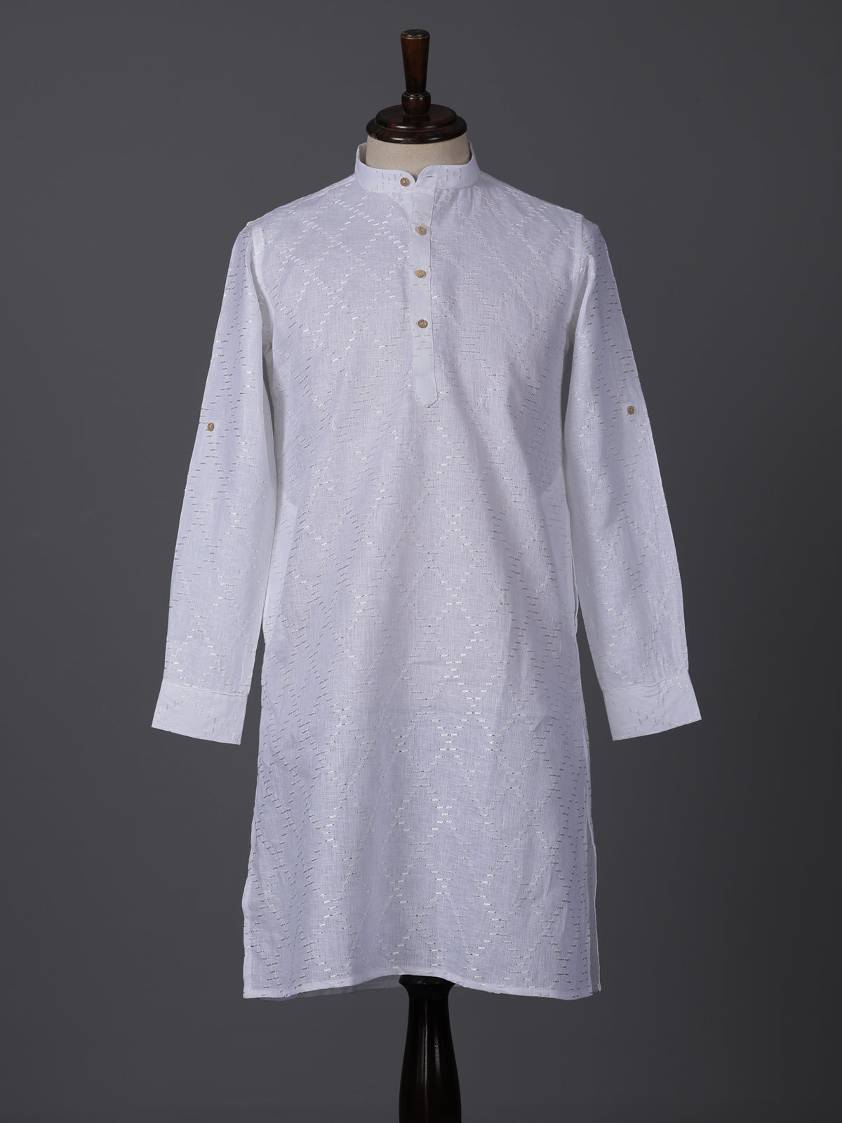 White cotton linen thread work classic festive kurta