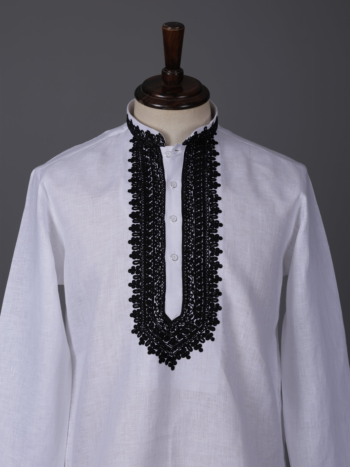 White cotton linen thread work elegant festive kurta