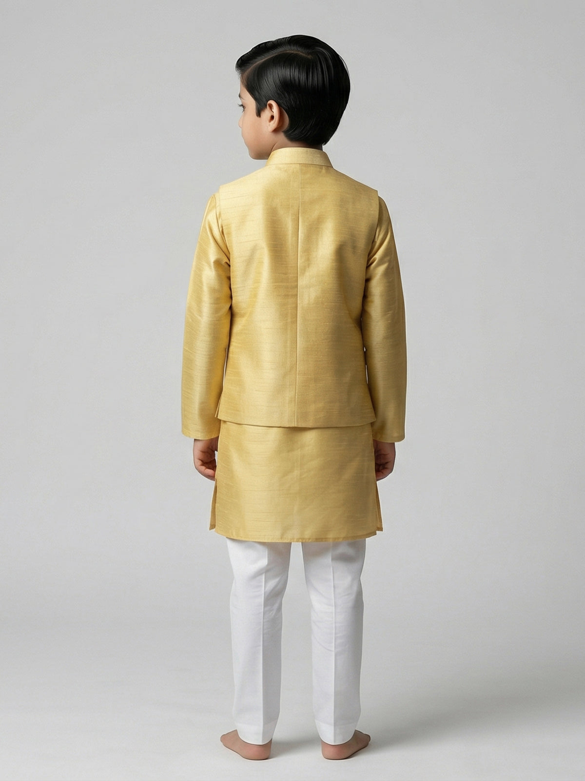 Yellow silk embroidered festive waistcoat set