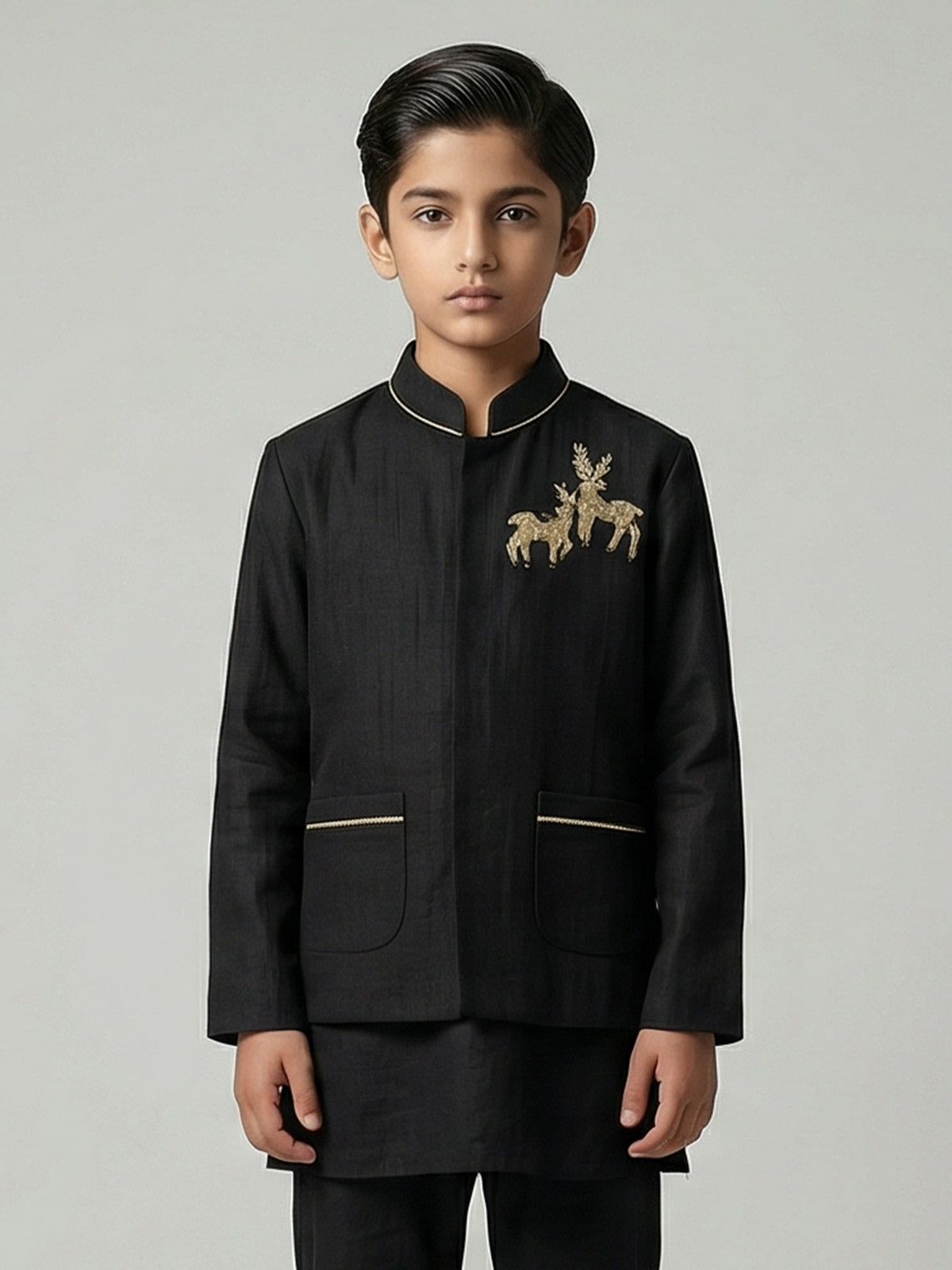 Black silk festive wear boys waistcoat set